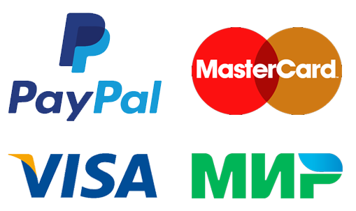Принимаются платежи через PayPal, банковские карты и чеки